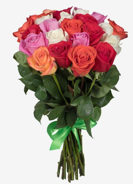 25 vikerkaarevärvilist roosi